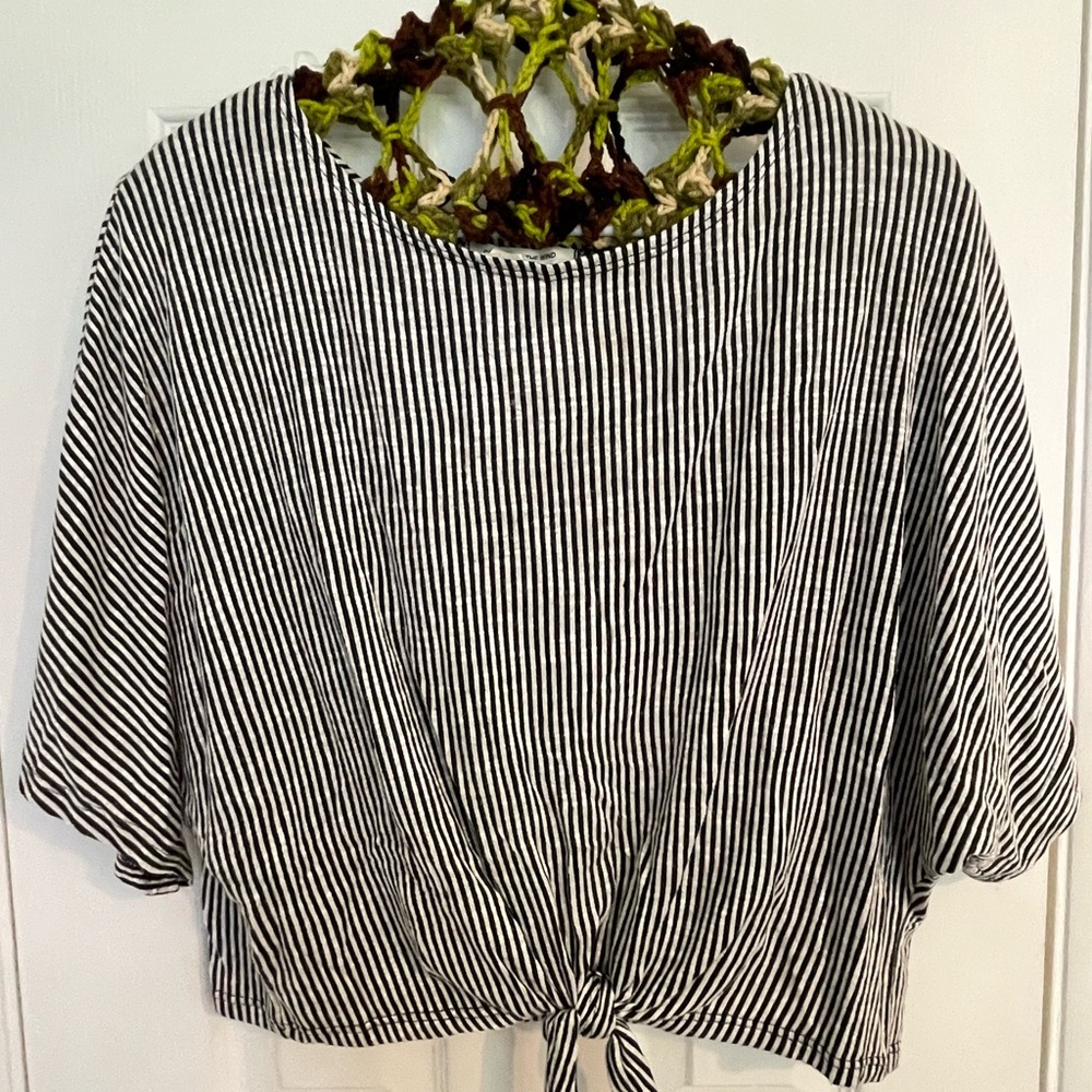 Black and white striped casual top. Size medium